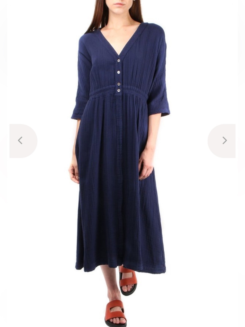 Xirena Georgia Long Sleeve Midi Dress Pockets Cotton Gauze Muslin Blue Size S